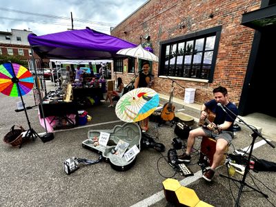 Buskers performing at summer festival in Denver
